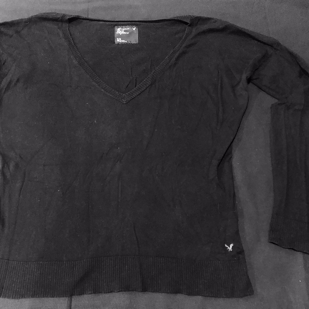 AEO Fine-knit Black Dolman V-Neck Sweater